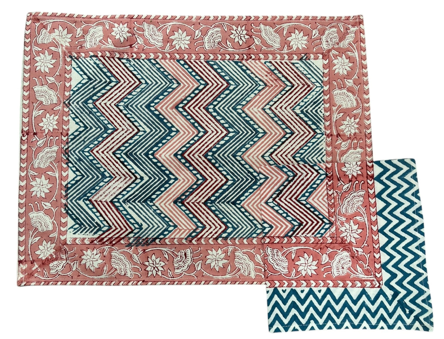 Tovaglietta Americana printblock geometrico corallo e ottanio