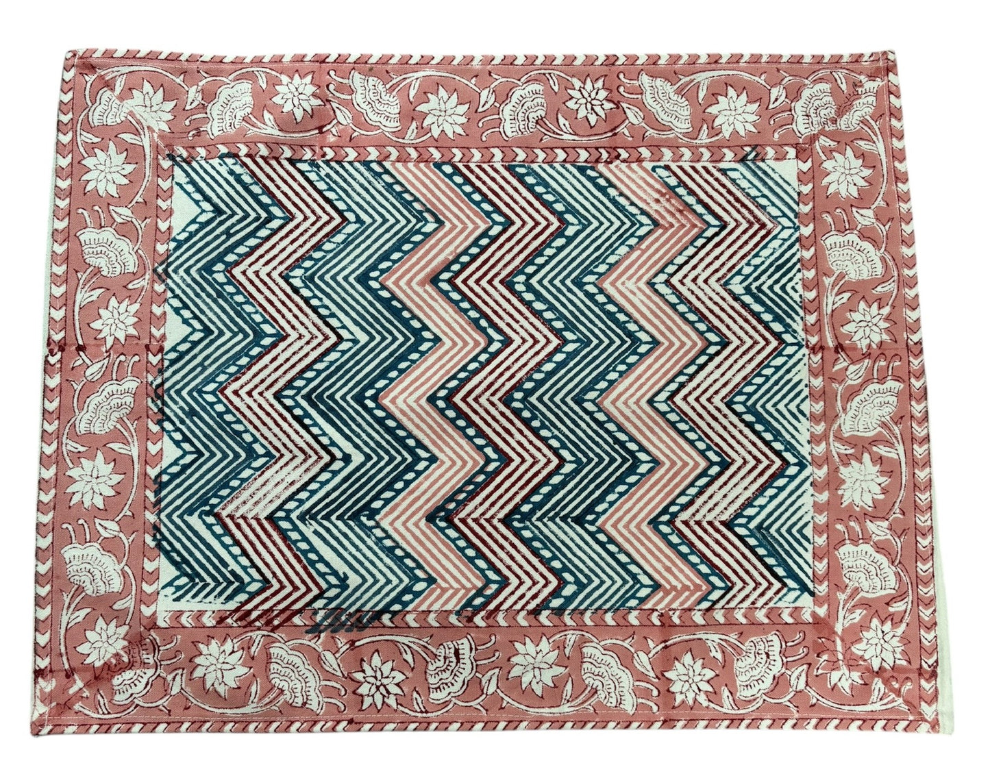 Tovaglietta Americana printblock geometrico corallo e ottanio