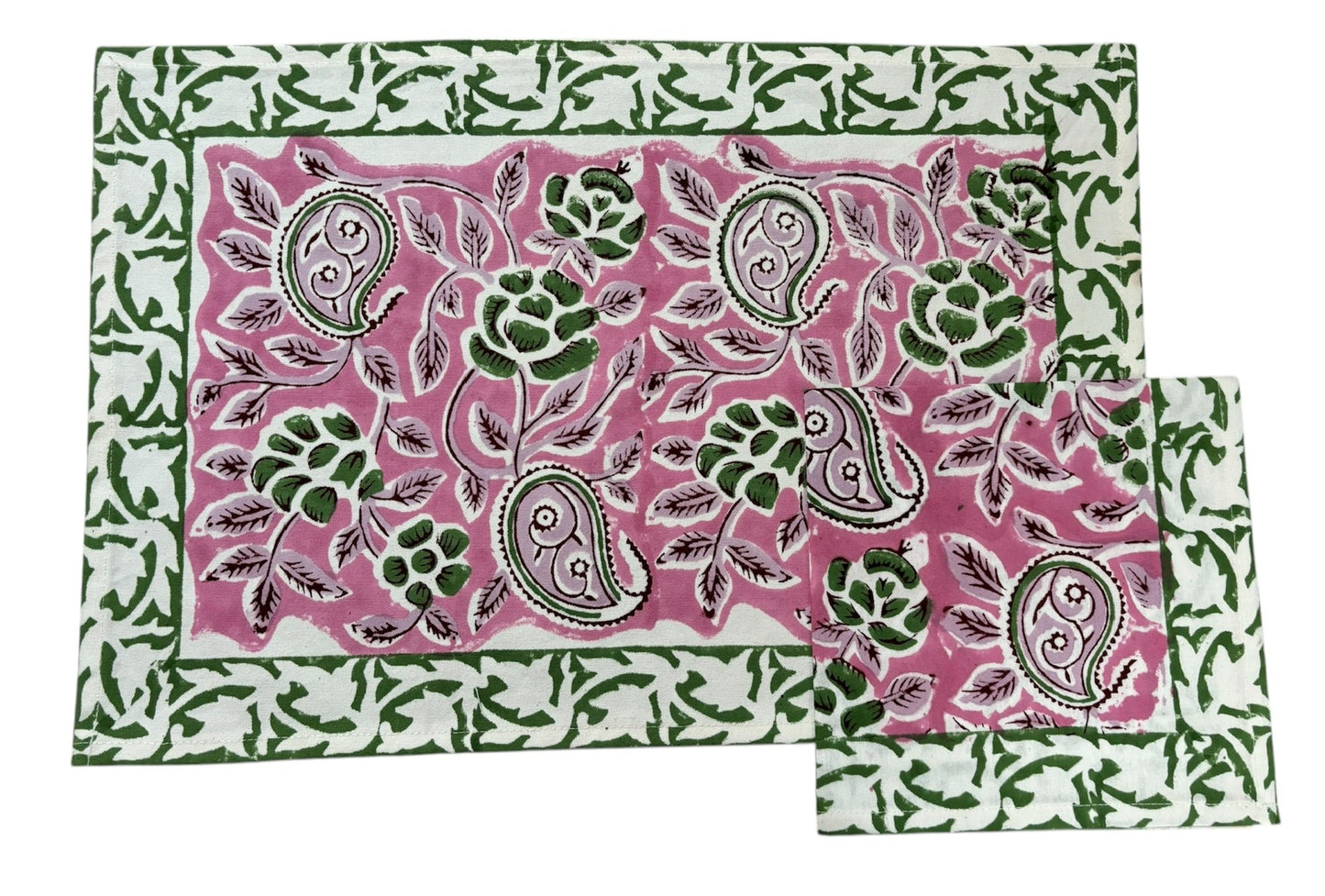 Tovaglietta Americana printblock fiori verdi e rosa