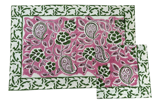 Tovaglietta Americana printblock fiori verdi e rosa