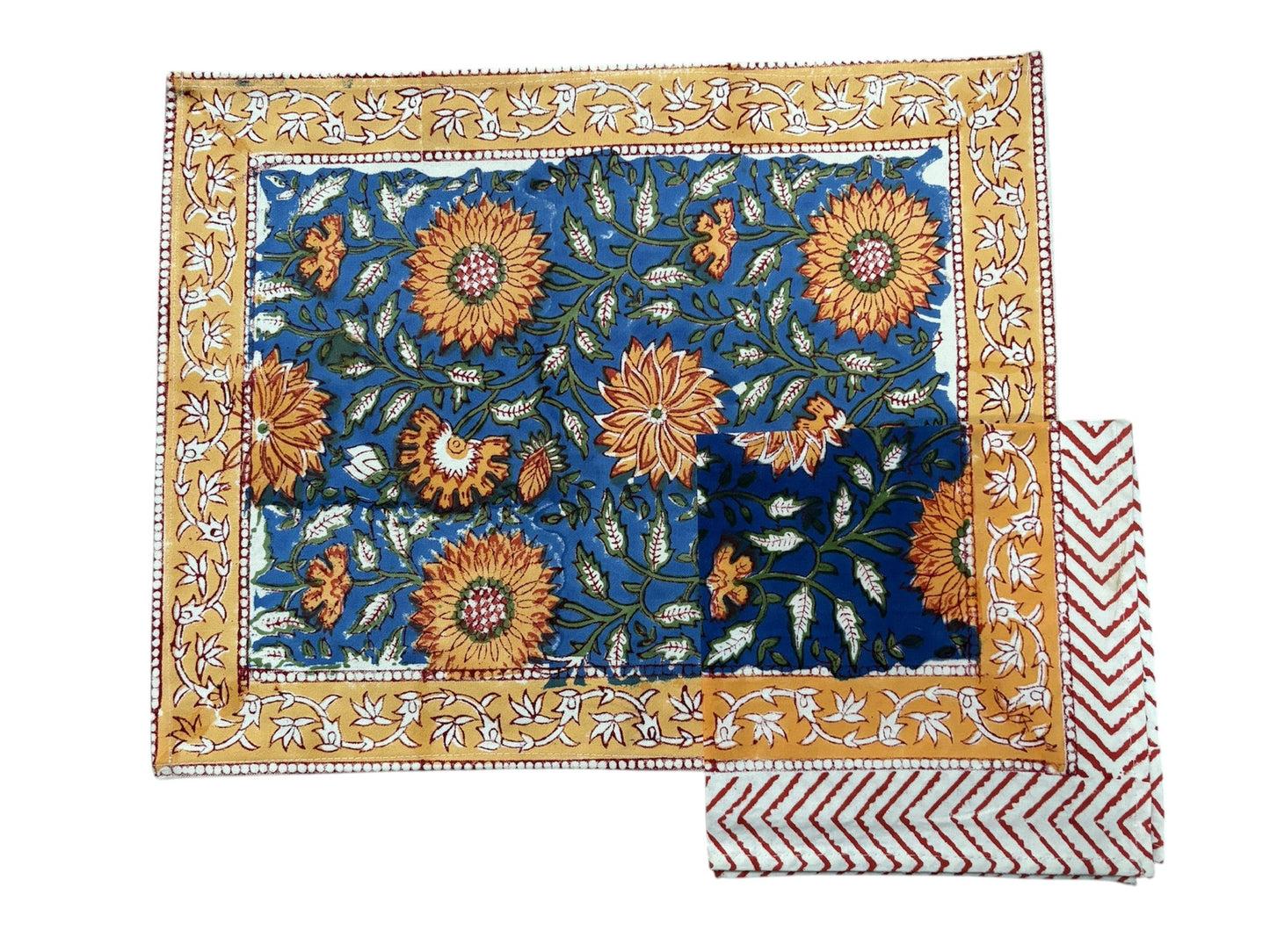 Tovaglietta Americana printblock blu fiori arancio