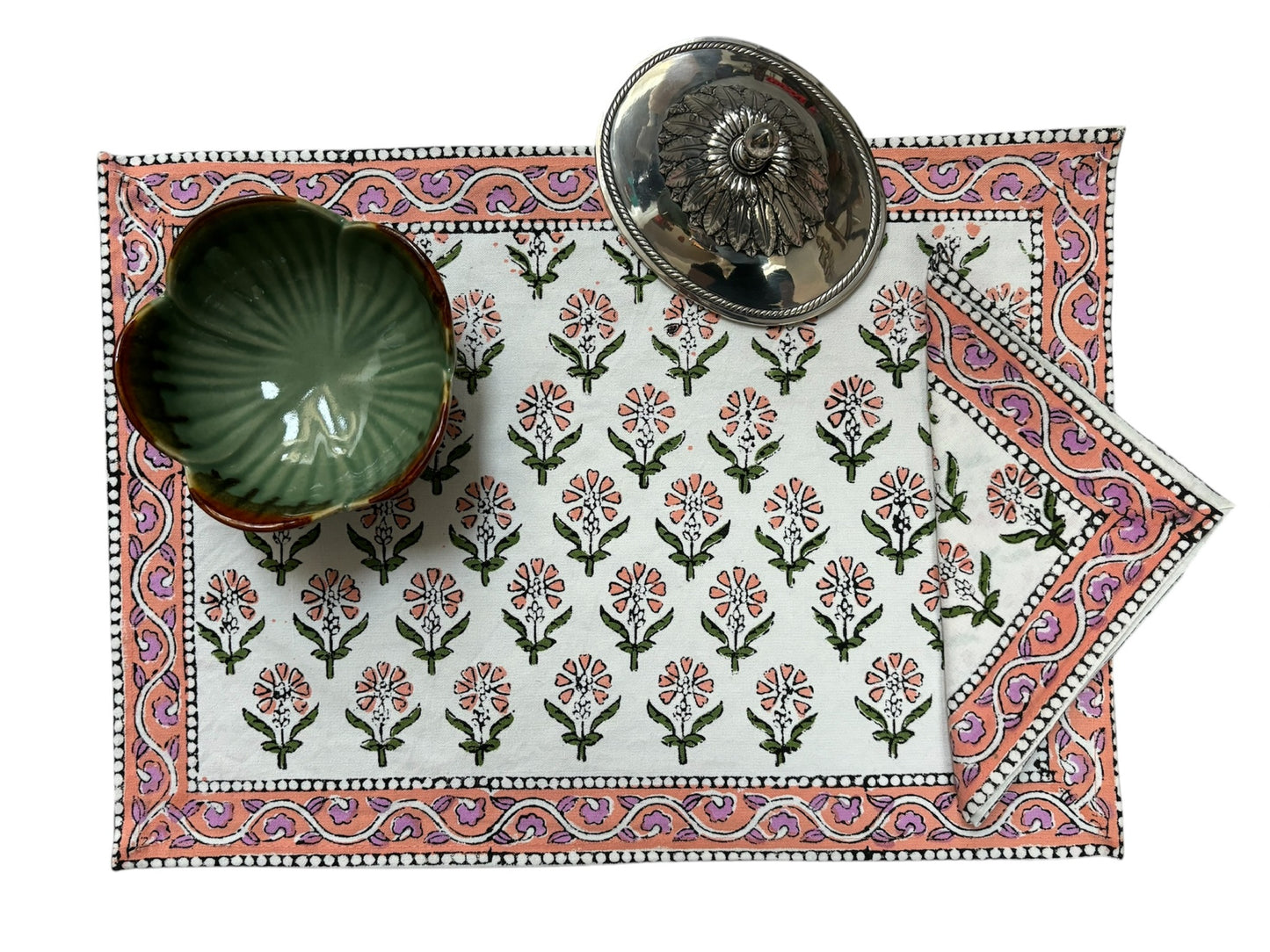 Tovaglietta Americana printblock fiori corallo