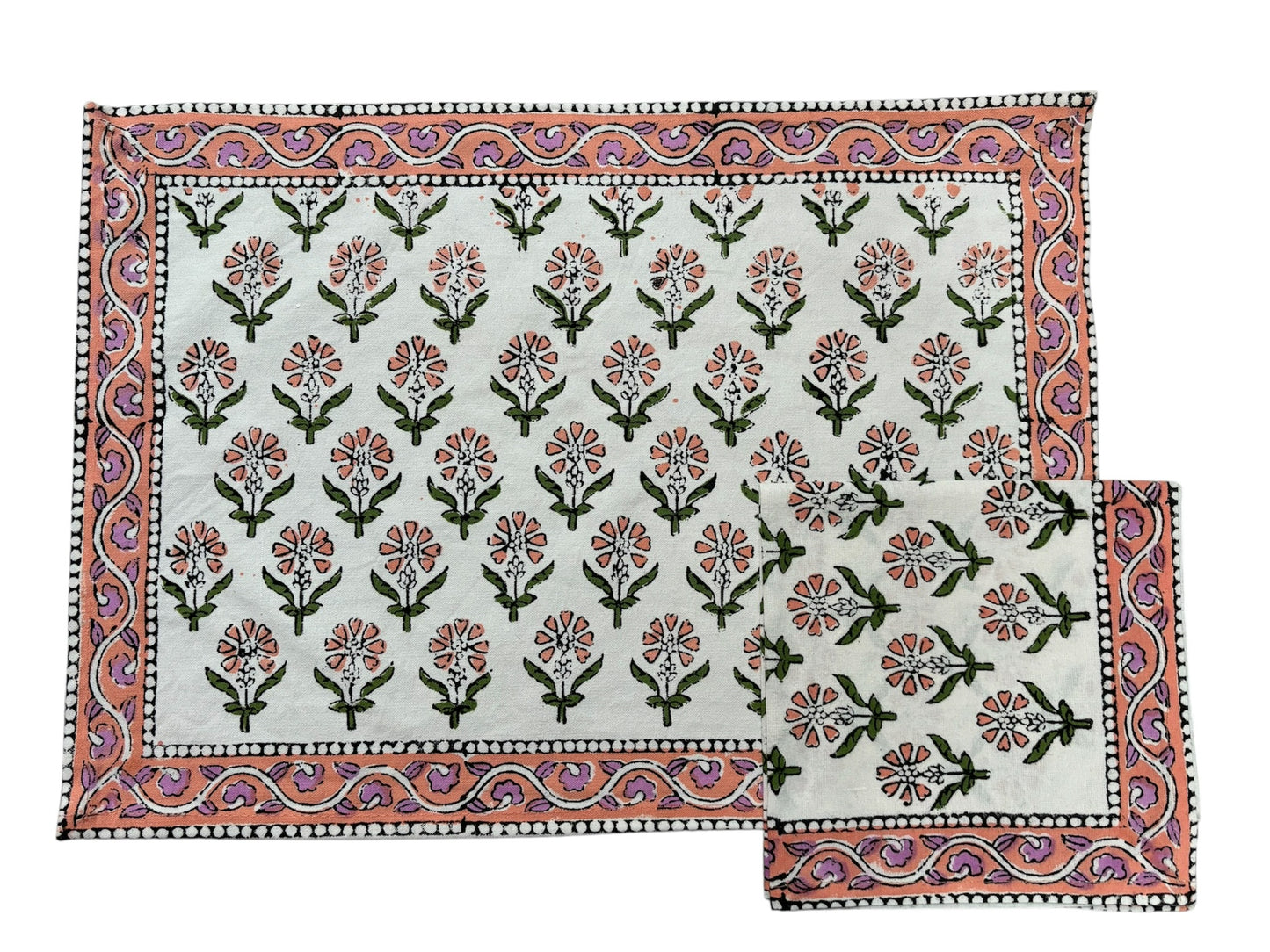 Tovaglietta Americana printblock fiori corallo