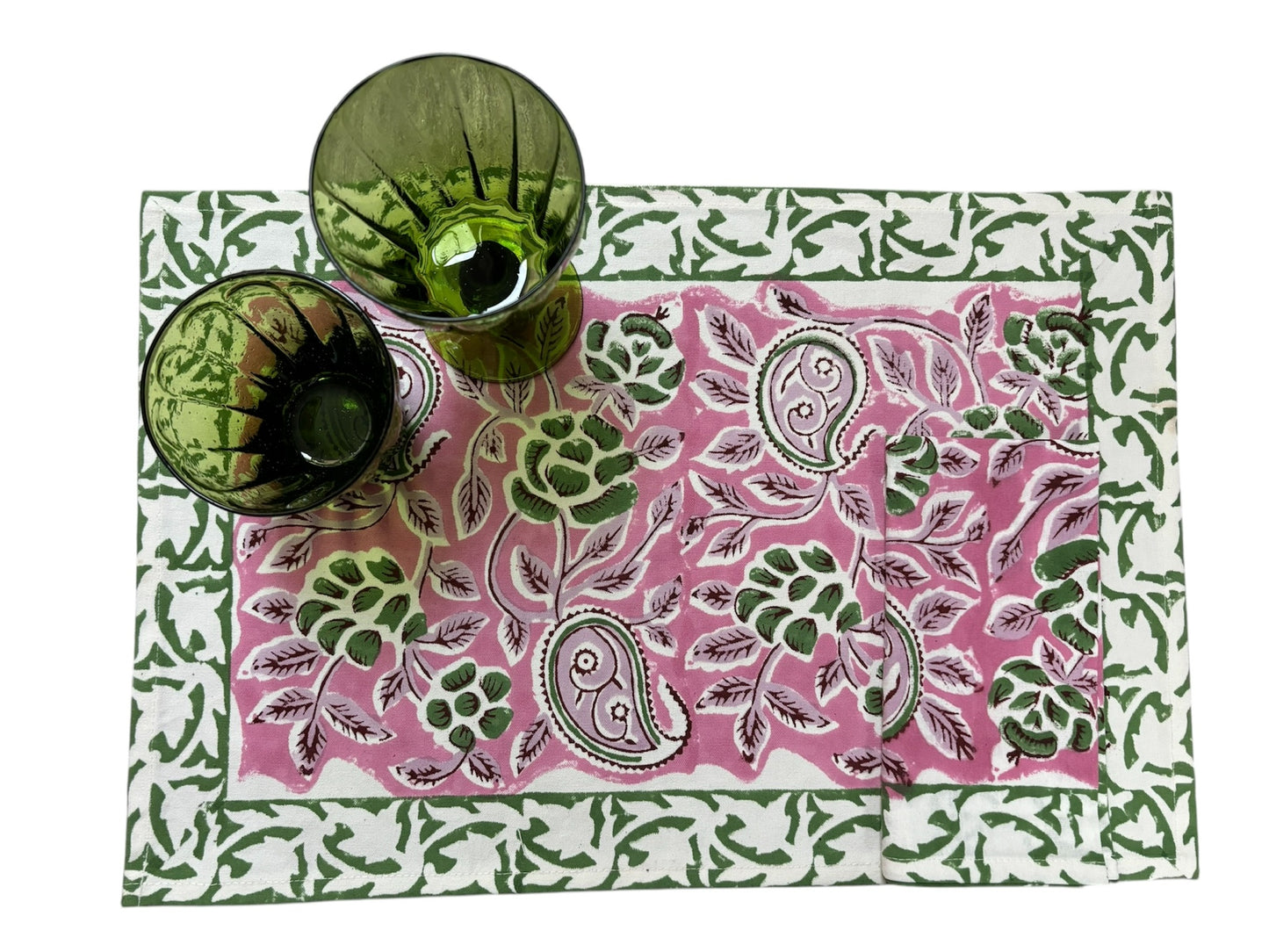Tovaglietta Americana printblock fiori verdi e rosa
